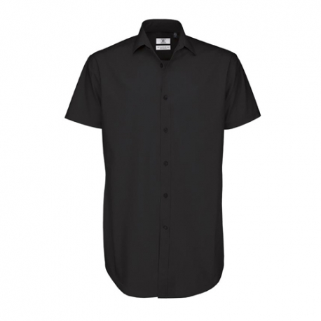 Camisa Manga Curta B&C Black Tie Homem - 97% Algodão escovado / 3% Elastano - Popeline